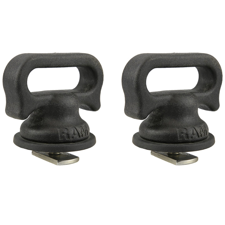RAM Mount Vertical Track Tie Down 2-Pack for kayak mounts, durable black kayak tie-down straps by RAM Mounting Systems.