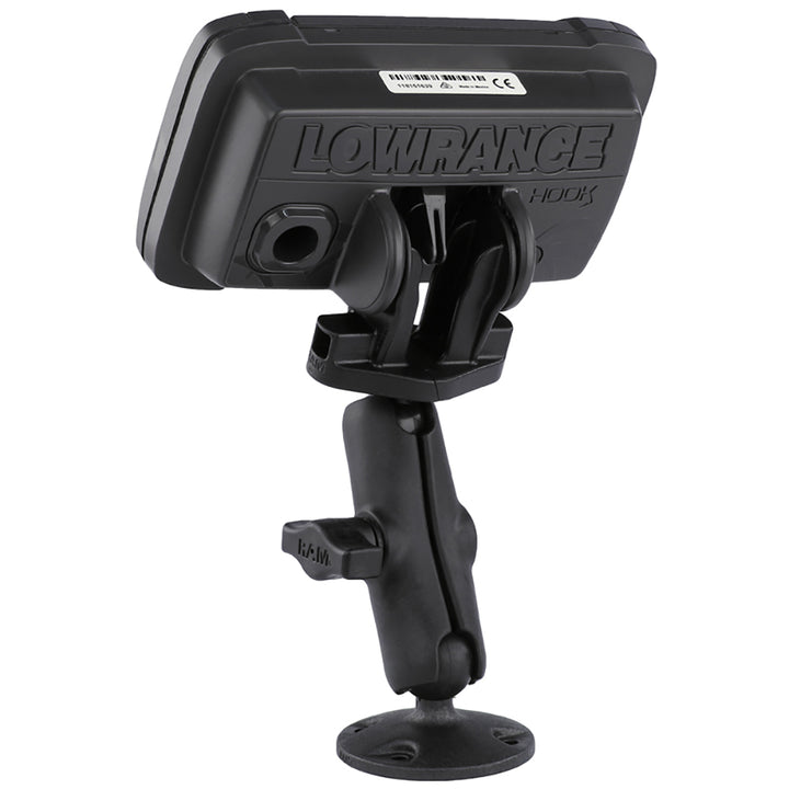 RAM Mount B size 1-inch composite fishfinder mount for Lowrance Hook2 series marine electronics, durable and adjustable.