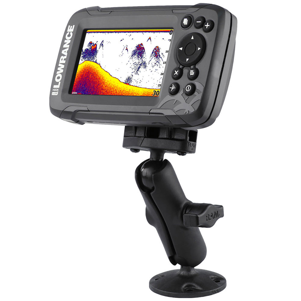 RAM Mount B size 1" composite fishfinder mount for Lowrance Hook2 series marine electronics, sturdy and adjustable.