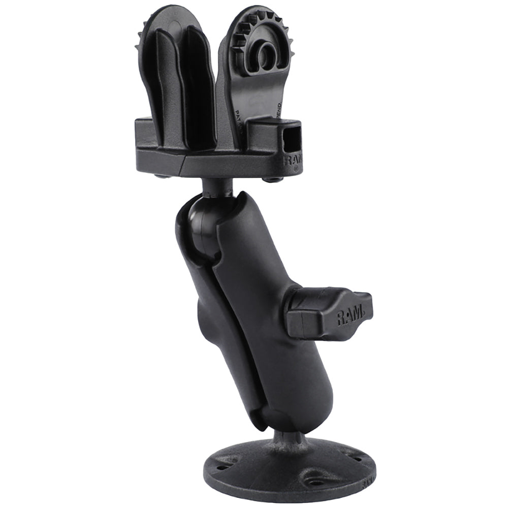 RAM Mount B Size 1-inch composite fishfinder mount for Lowrance Hook2 series marine electronics, showing durable mounting hardware