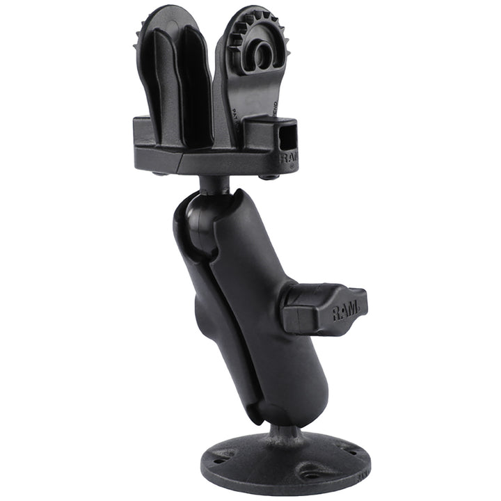 RAM Mount B Size 1-inch composite fishfinder mount for Lowrance Hook2 series marine electronics, showing durable mounting hardware