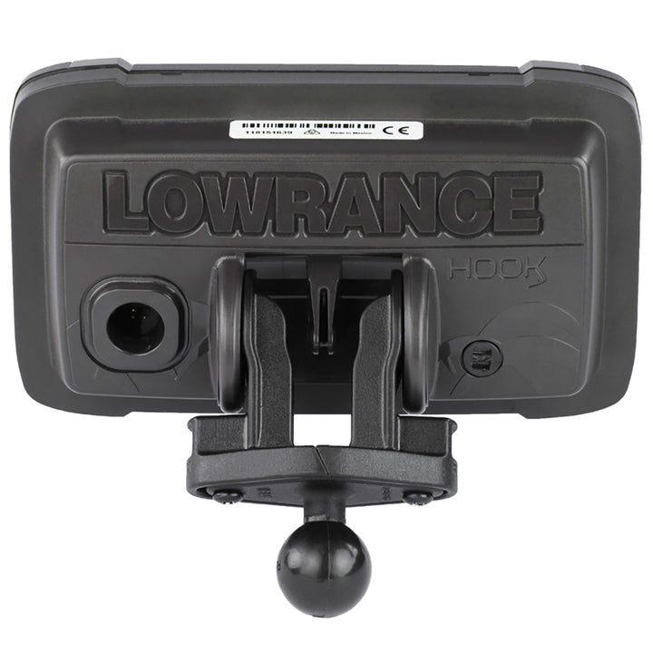 RAM Mount B Size 1-inch Fishfinder Ball Adapter for Lowrance Hook2 Series marine electronics mounting system.