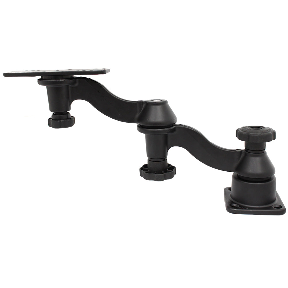 RAM Mount Double 6-inch Swing Arm with 6.25x2-inch rectangle base and horizontal mounting base for marine electronics.