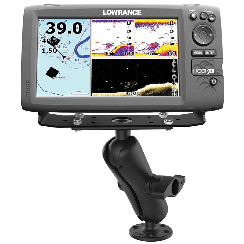 RAM Mount Universal D Size Ball Mount for 9-12 inch fishfinders and chartplotters, marine electronics mounting system.