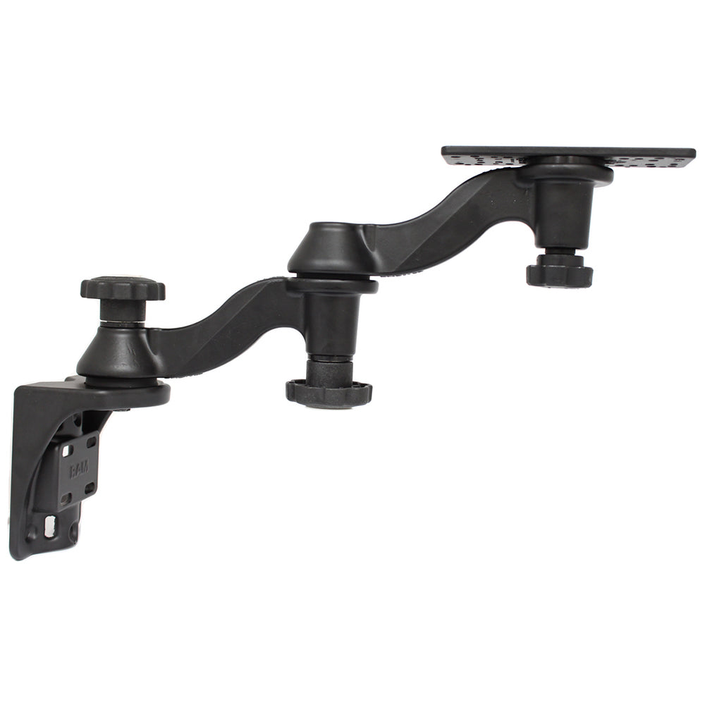 RAM Mount Vertical Double 6-inch Swing Arms with 6.25x2 inch rectangle base and vertical mounting base for marine electronics.