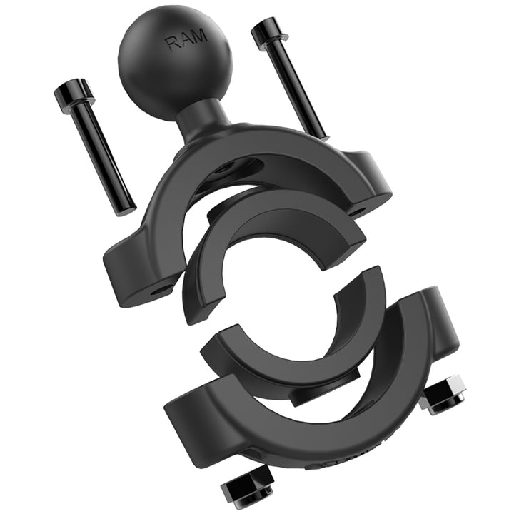 RAM Mounting Systems Torque handlebar rail base for 1-1/8 to 1-1/2 inch diameter bars with 1-inch ball mount.