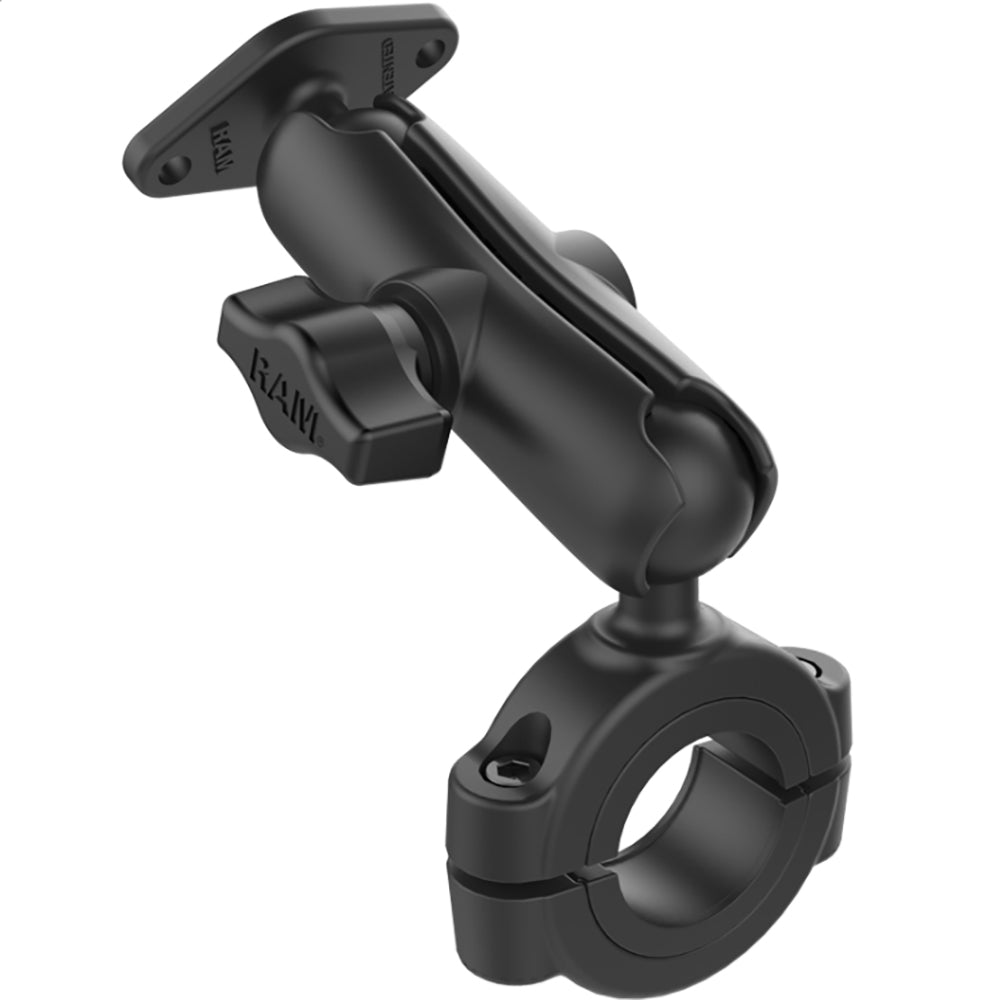 RAM Mount Torque handlebar rail mount with 1-inch ball, medium arm, diamond ball plate for 1-1/8 to 1-1/2 inch diameter bars.