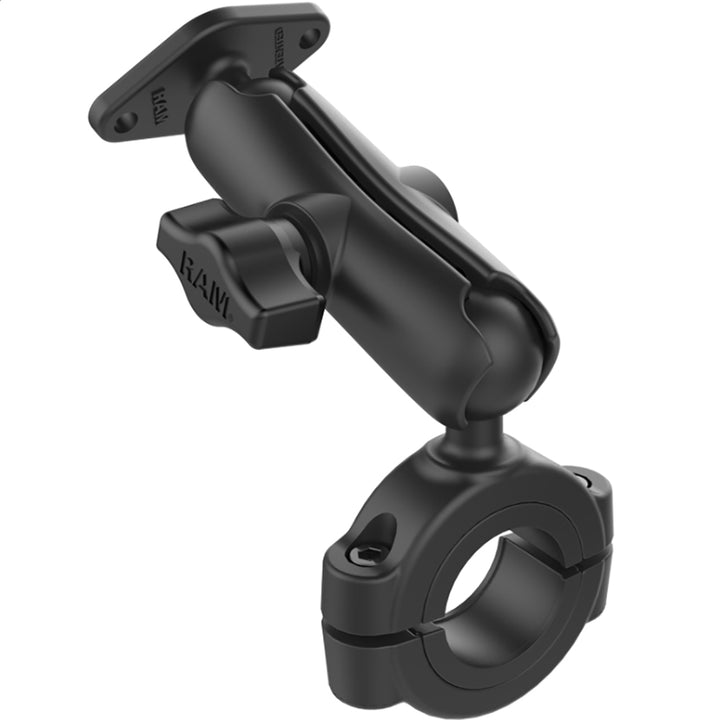 RAM Mount Torque handlebar rail mount with 1-inch ball, medium arm, diamond ball plate for 1-1/8 to 1-1/2 inch diameter bars.