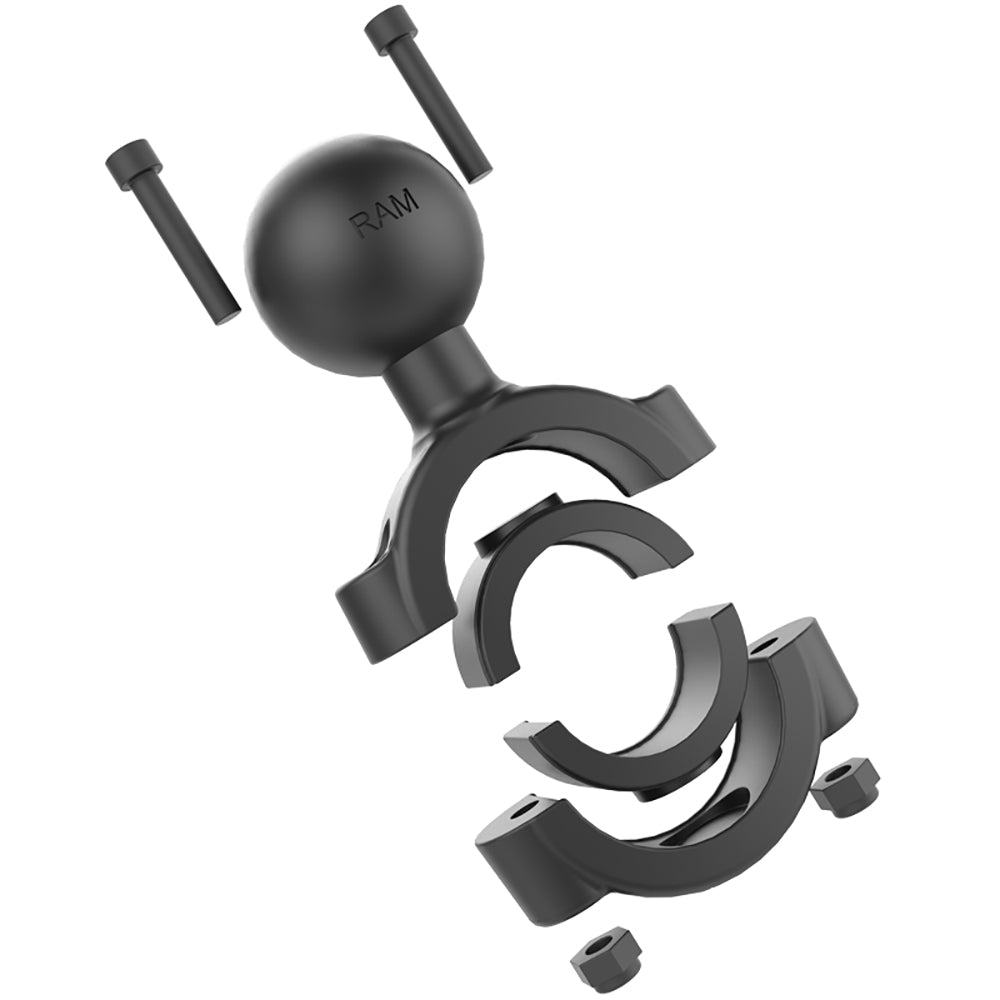 RAM Mount Torque handlebar rail base fits 1-1/8" to 1-1/2" diameter bars with 1.5" C-size ball for secure mounting.
