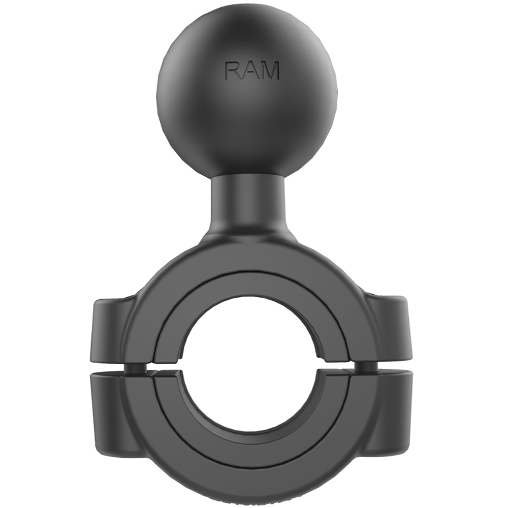 RAM Mount Torque handlebar rail base fits 1-1/8" to 1-1/2" diameter handlebars with C-size 1.5" ball for secure mounting.