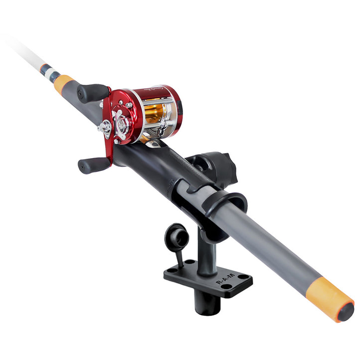 RAM Mount RAM Tube Jr. fishing rod holder with 6-inch post, spline, and flush mounting base for secure boat fishing setup.