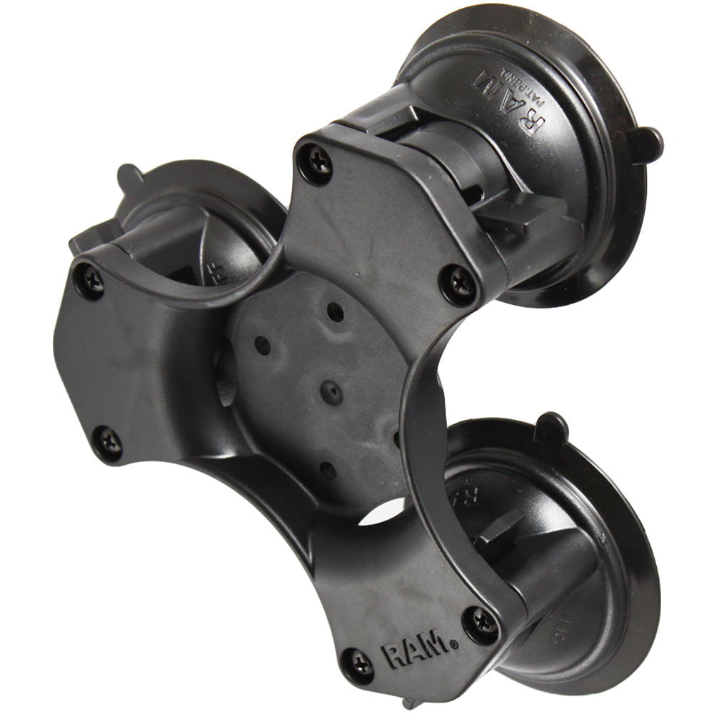 RAM Mounts triple suction cup base with AMP holes, designed for secure mounting without a ball, ideal for versatile vehicle setups.