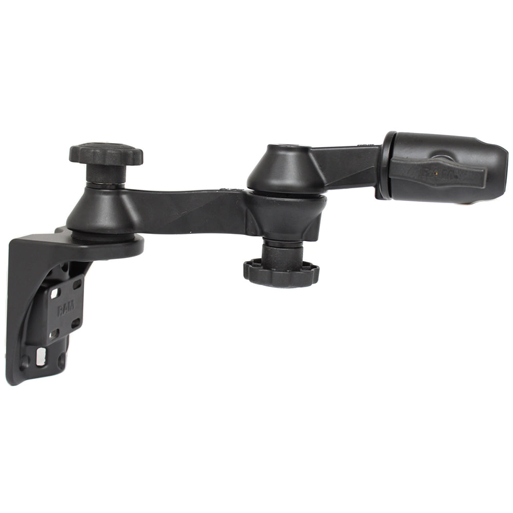 RAM Mount vertical mounting base with double 6-inch swing arm and swivel socket for 1.5-inch balls, ideal for versatile device mounting