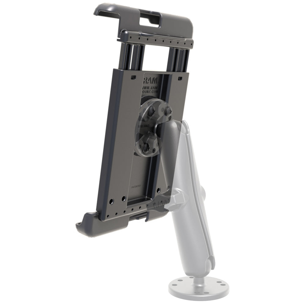 RAM Mounting Systems Tab-Tite cradle for 8-inch Samsung Galaxy Tab A and S2 tablets with case, adjustable tablet mount.