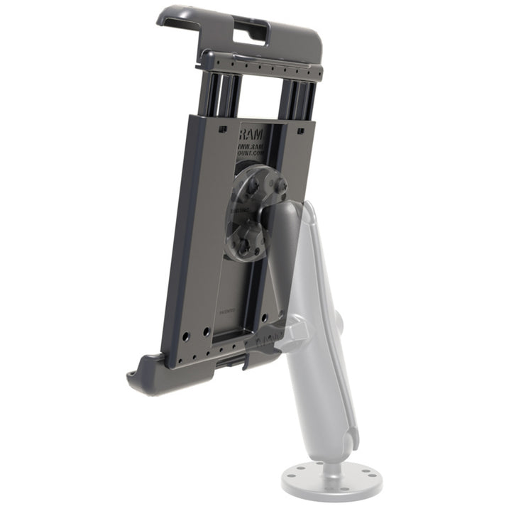 RAM Mounting Systems Tab-Tite cradle for 8-inch Samsung Galaxy Tab A and S2 tablets with case, adjustable tablet mount.