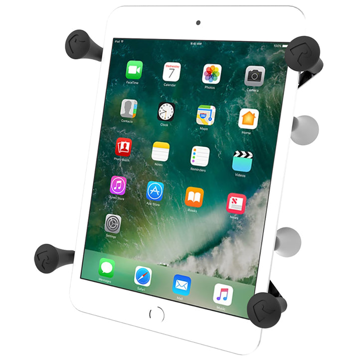 RAM Mount X-Grip universal tablet holder with 1-inch ball mount, compatible with various tablets for secure, versatile mounting.