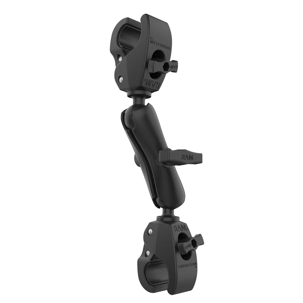 RAM Mount trolling motor stabilizer with Tough-Claw clamp bases, designed for secure mounting of trolling motors.