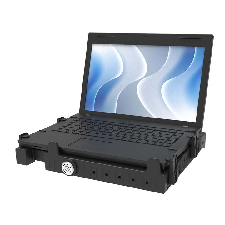 RAM Tough-Tray III spring-loaded vehicle laptop mount by RAM Mounting Systems, showing the durable, adjustable tray for laptops.