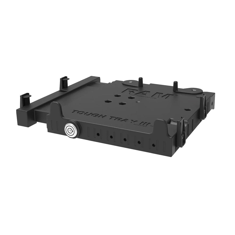 RAM Mounting Systems RAM Tough-Tray III spring-loaded laptop tray for vehicle laptop mounts, showing the durable tray with spring mechanism