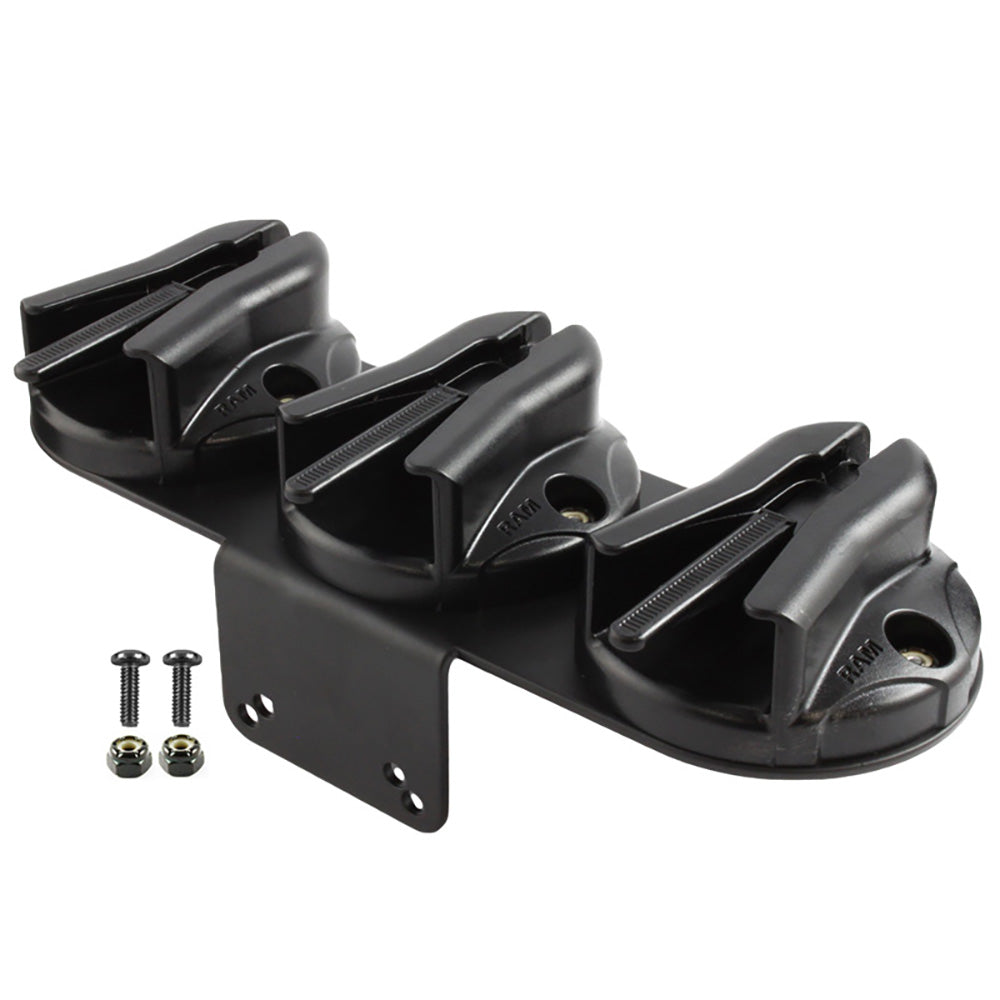 RAM Mount Triple Microphone Clip with 90-degree bracket for RAM Tough-Box vehicle mounts by RAM Mounting Systems.