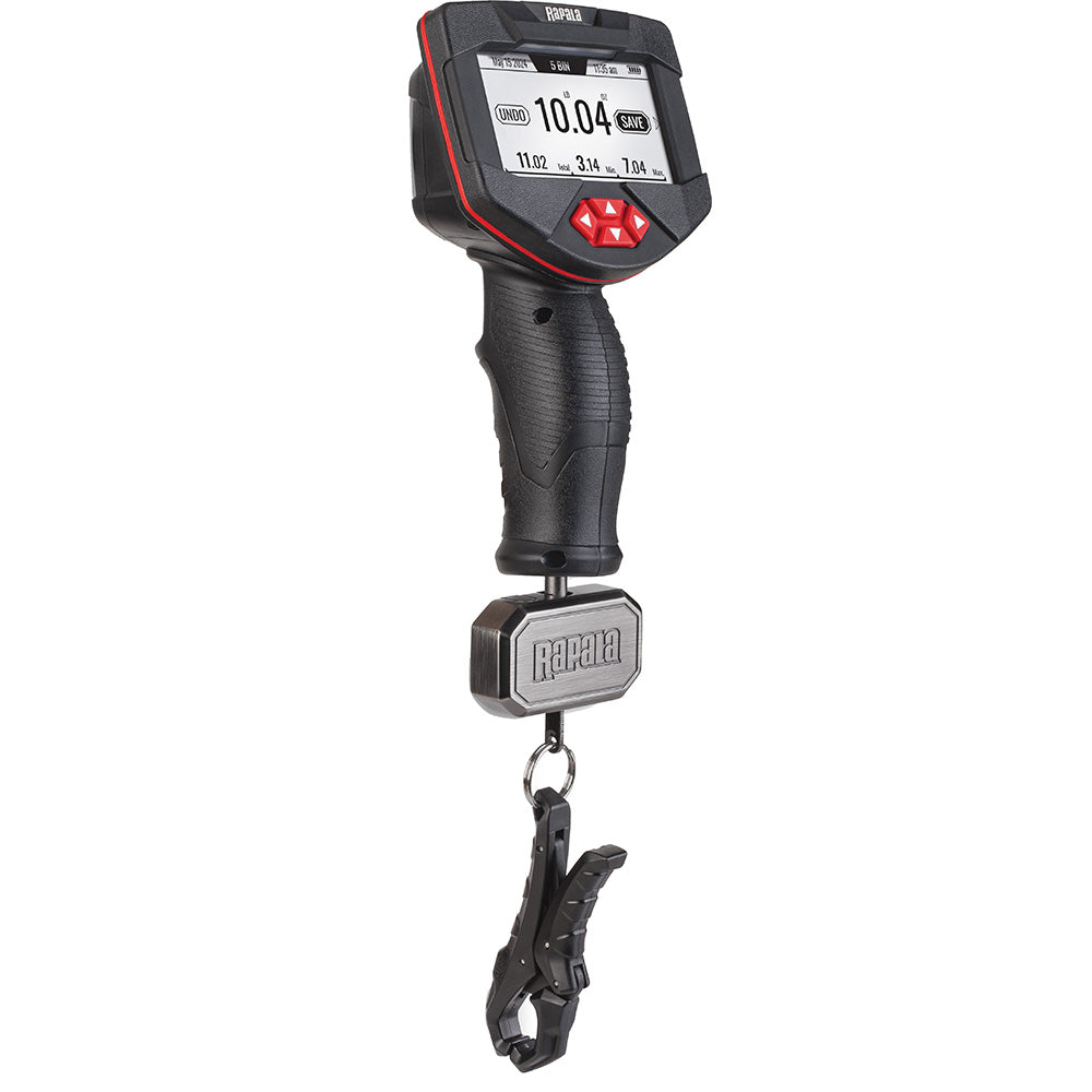 Rapala 20lb high-visibility digital fishing scale with digital display for accurate weight measurement of catches.