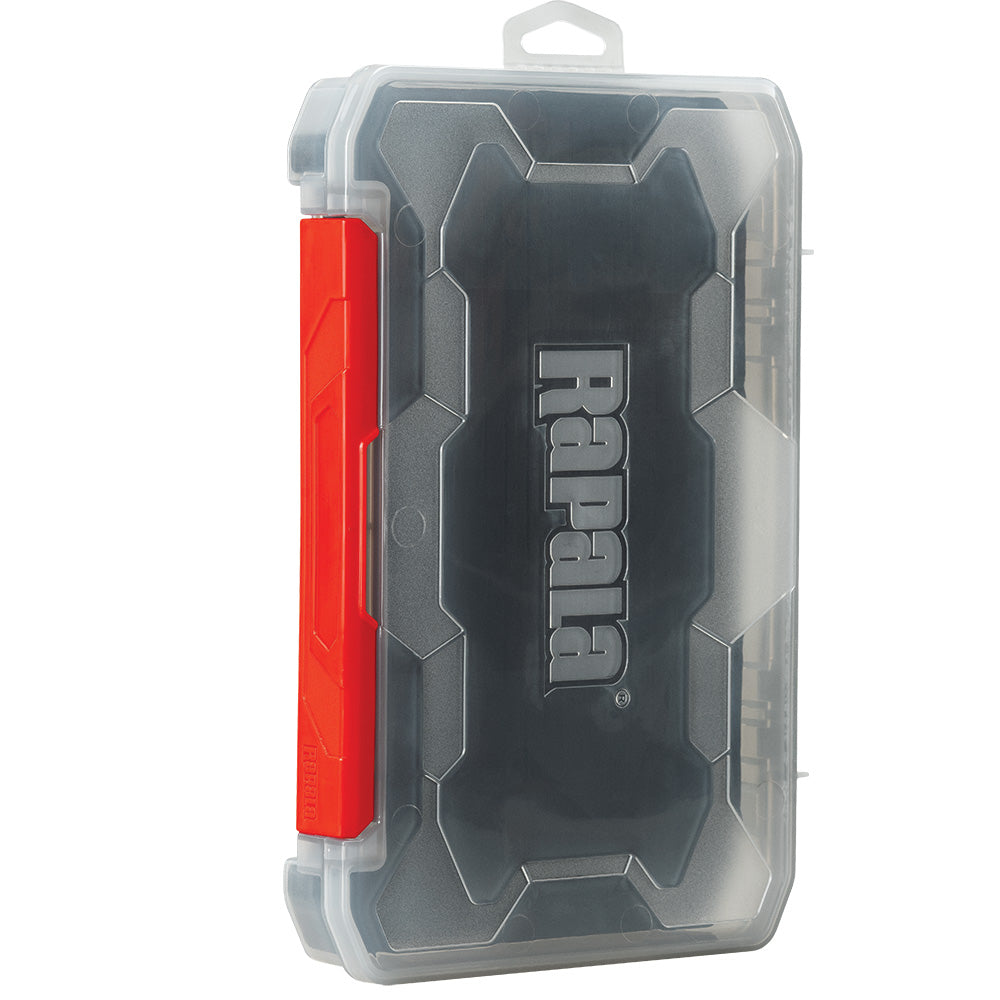 Rapala RapStack 3600 open foam tackle tray for fishing gear storage, featuring organized compartments for tackle and accessories.