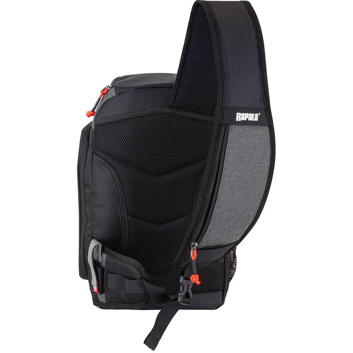 Rapala Venture 8 Sling Pack for tackle storage with multiple compartments and adjustable straps, designed for fishing gear organization.