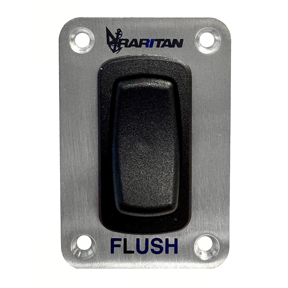 Raritan momentary flush switch with stainless steel faceplate, portable marine accessories for control panels.