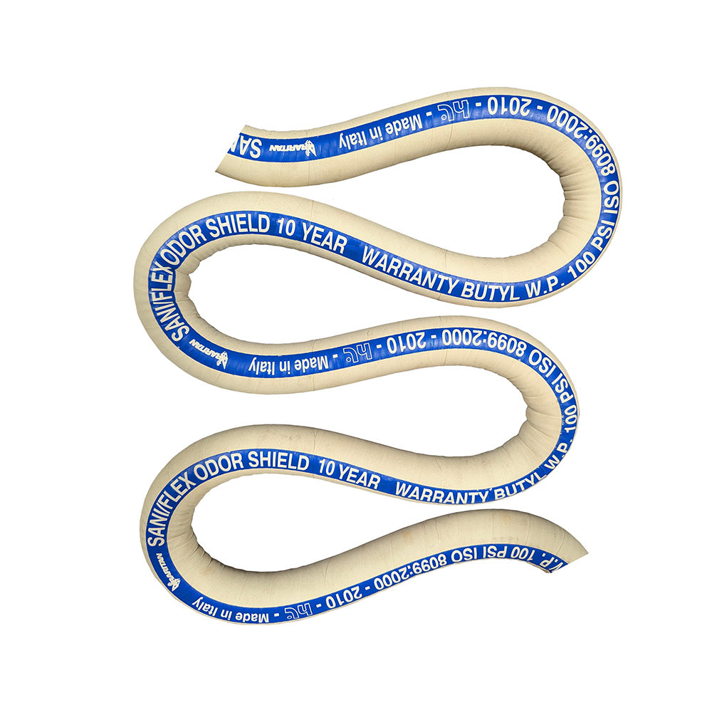 Raritan SANI/FLEX 1.5-inch odor shield hose, 50-foot length, flexible marine sanitation hose with odor protection, black rubber material