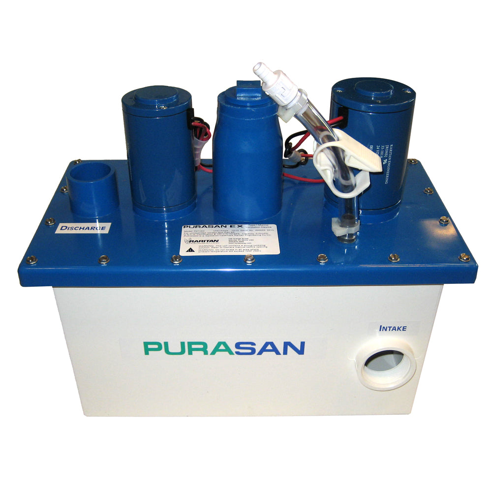 Raritan Complete Purasan EX marine sanitation treatment system in a 12V setup, for effective boat waste management.