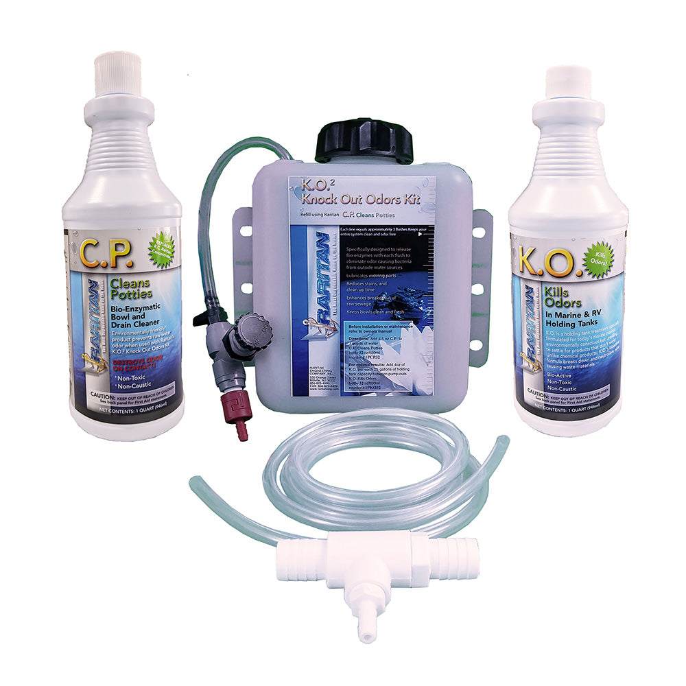 Raritan Marine Sanitation Odor Kit with cleaning and deodorizing products for marine toilets and sanitation systems.