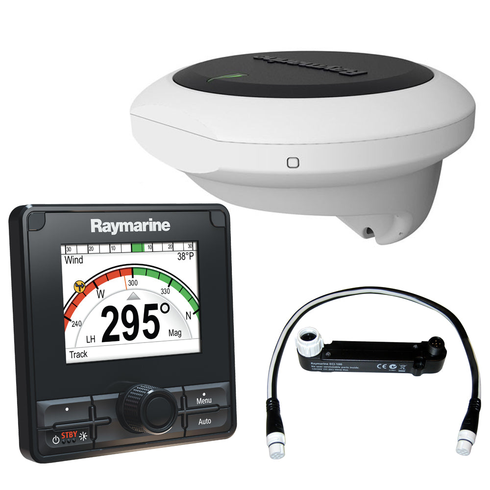 Raymarine EV-DBW Evolution Autopilot for Volvo boats, showing control module and wiring setup for marine navigation system.