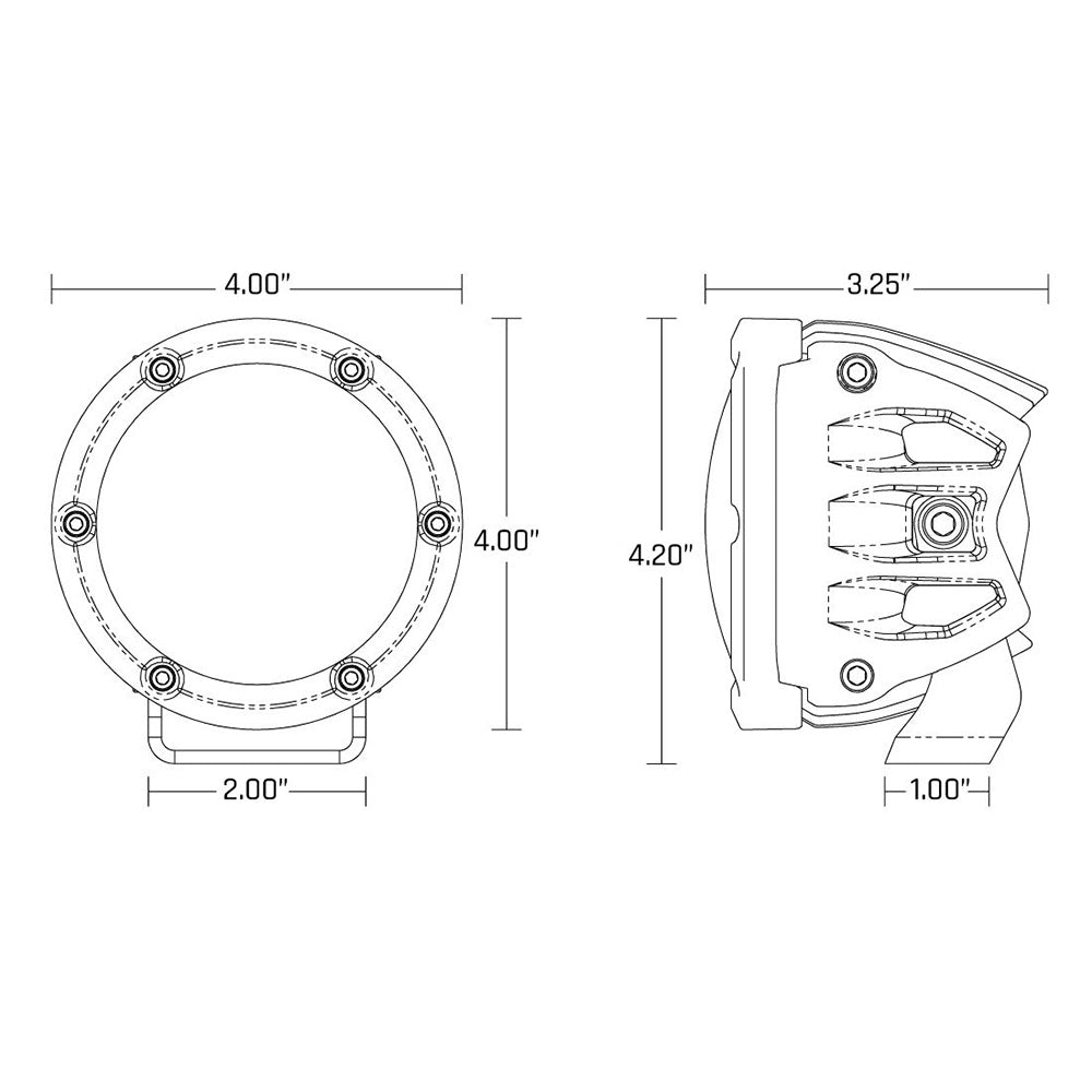 Set of 2 RIGID Industries 360-Series 4-inch LED SAE fog lights in yellow and white for vehicle lighting.