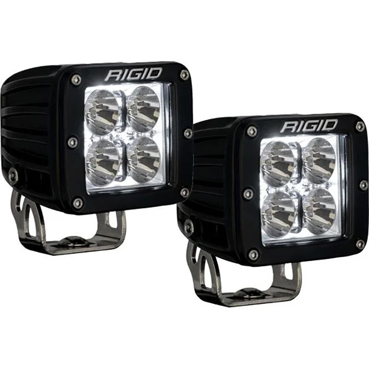 Pair of RIGID Industries Radiance+ RGBW pods with bright, color-changing LED lighting for off-road or automotive use.