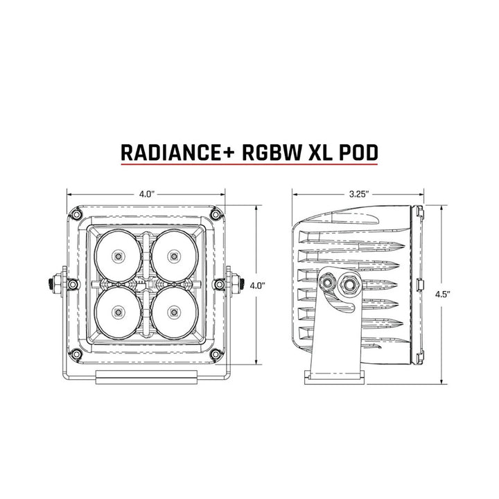 Pair of RIGID Industries XL Radiance RGBW Light Pods, durable LED pods for off-road and automotive lighting.