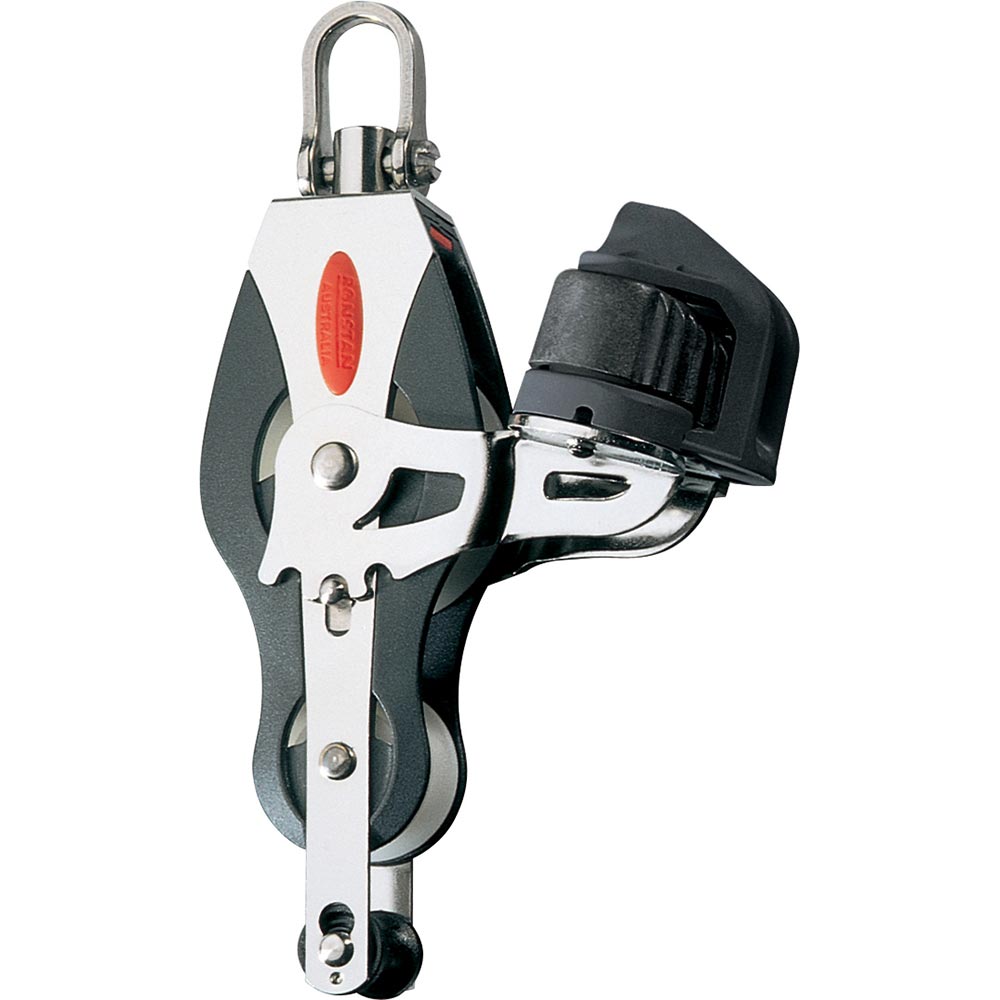 Ronstan Series 40 All Purpose Block with fiddle, becket, and cleat, featuring durable marine-grade construction for sailing applications.