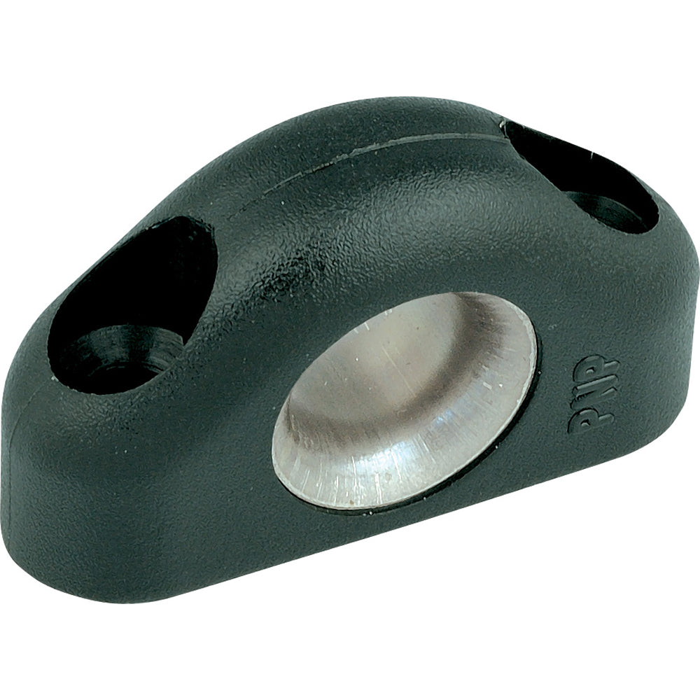 Ronstan black plastic fairlead with stainless steel liner, 8.5mm (5/16 inch) ID, used as marine hardware for guiding ropes.