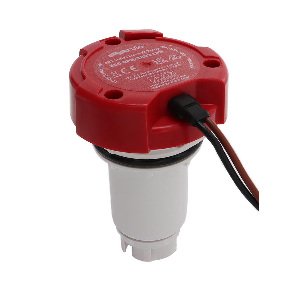 Rule 500 GPH livewell pump replacement motor cartridge, durable marine livewell pump component for freshwater and saltwater use.