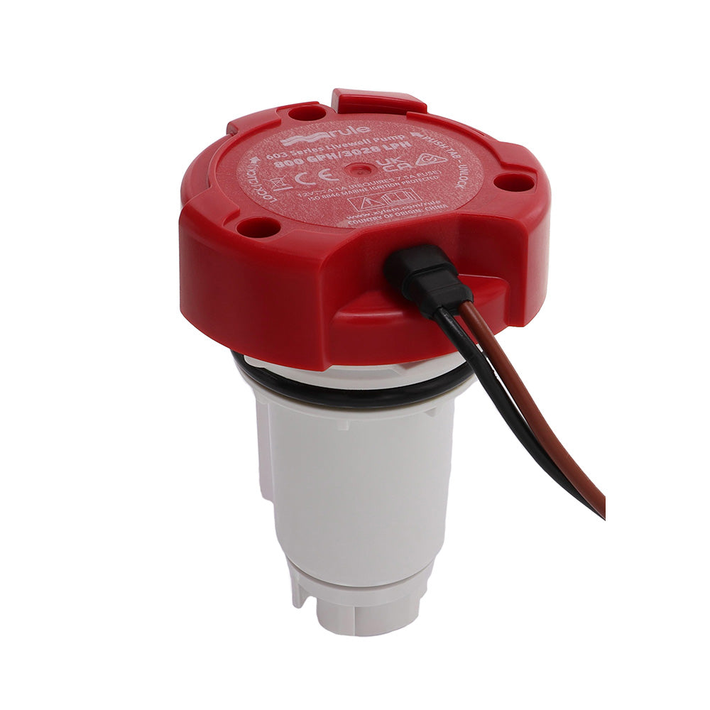 Rule 800 GPH Livewell Pump replacement motor cartridge for livewell pumps, shown in close-up image.