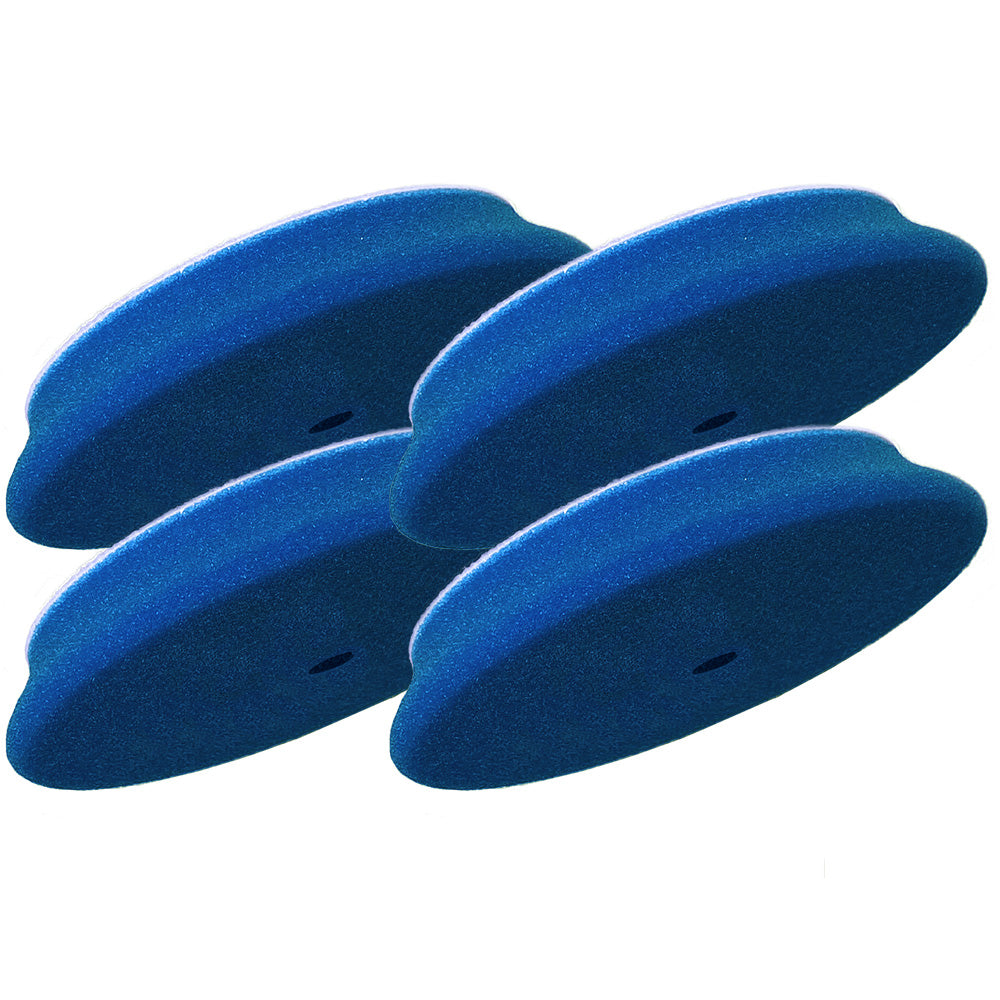 Set of four RUPES D-A Coarse Foam Pads in blue, 40mm diameter, ideal for cleaning and polishing surfaces.