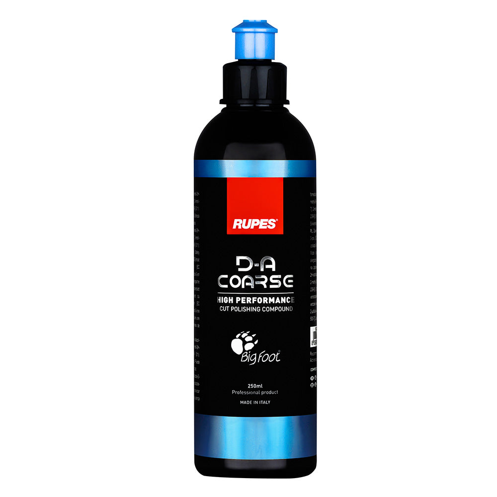 RUPES D-A Coarse high-performance cutting and polishing compound in a 250ml container for automotive cleaning and detailing.