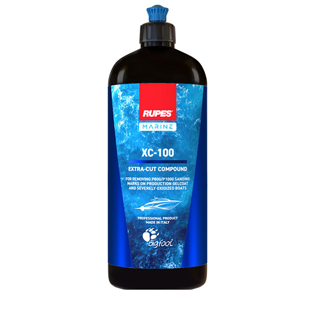 RUPES Marine XC-100 Extra Cut Compound in 1000ml bottle, used for cleaning and polishing marine surfaces.