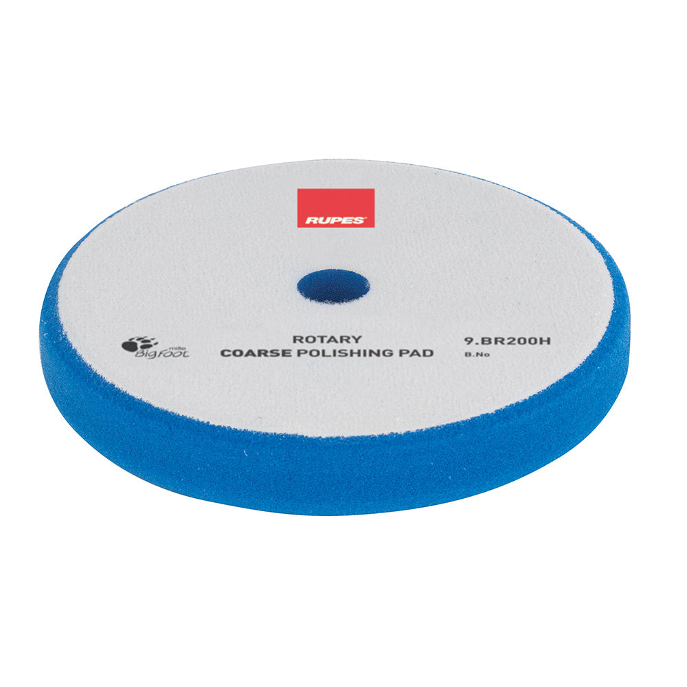 Blue RUPES rotary coarse polishing foam pad, 175/180mm, for cleaning and polishing surfaces in automotive detailing.