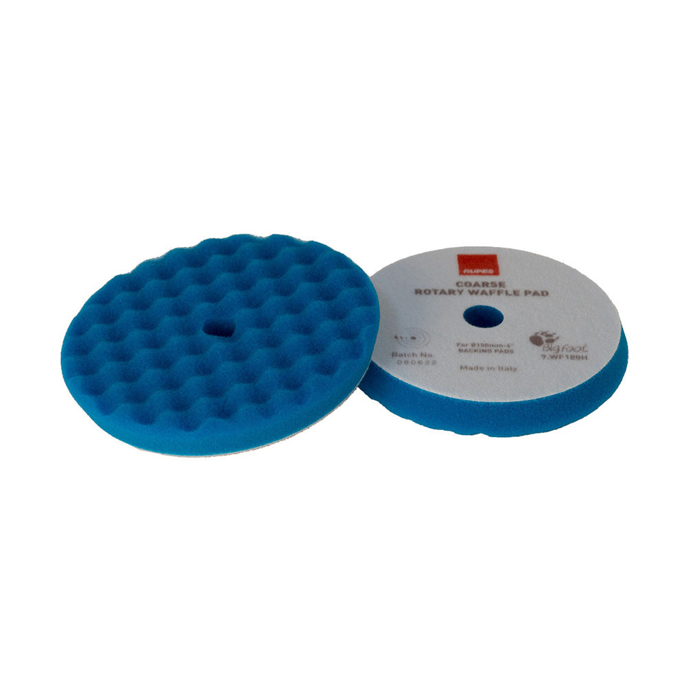Blue RUPES Velcro Waffle Coarse Polishing Foam Pad for rotary polishers, 180mm cleaning tool for automotive polishing.