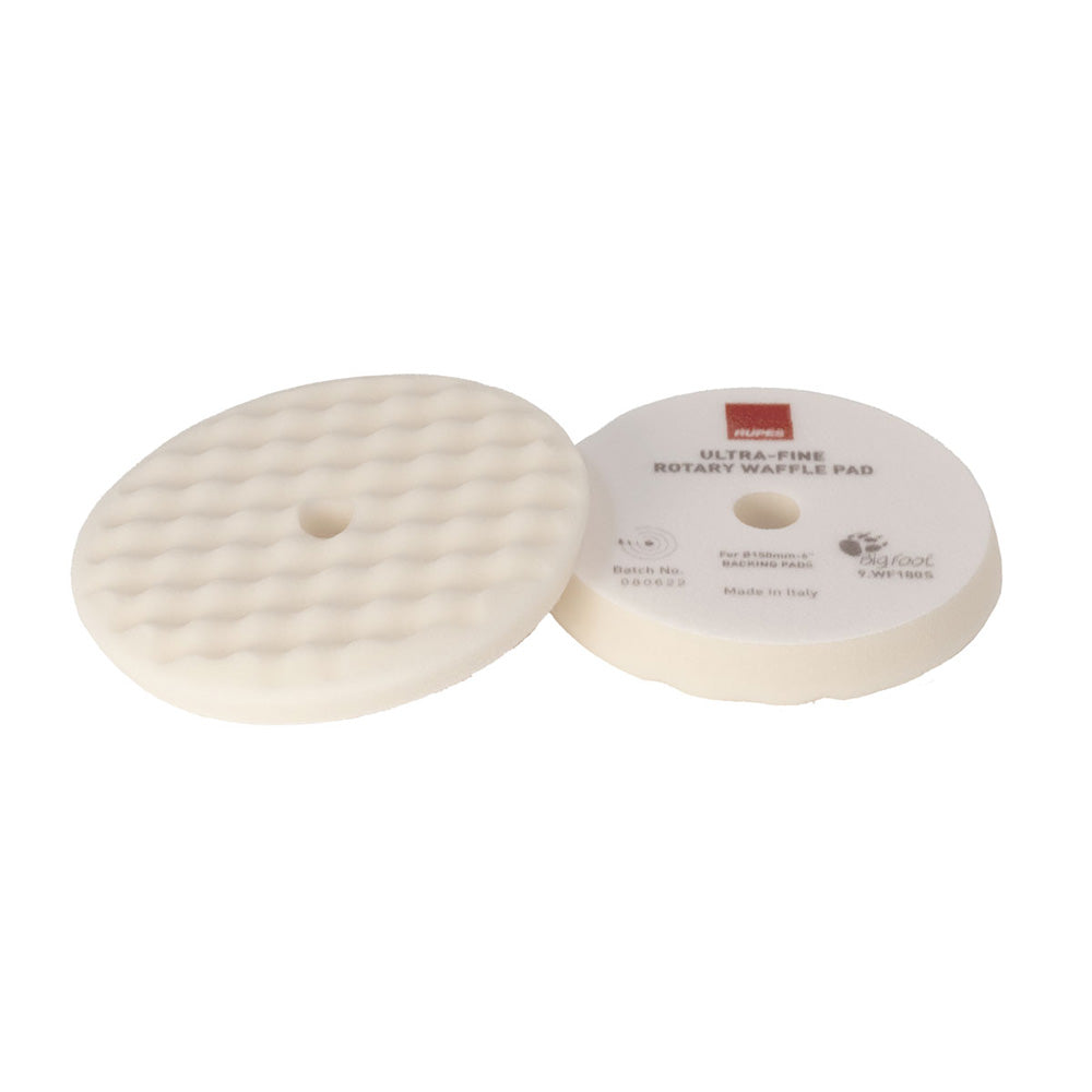 RUPES Velcro Waffle Ultra-Fine Polishing Foam Pad for rotary polishers, 200mm, white cleaning accessory.