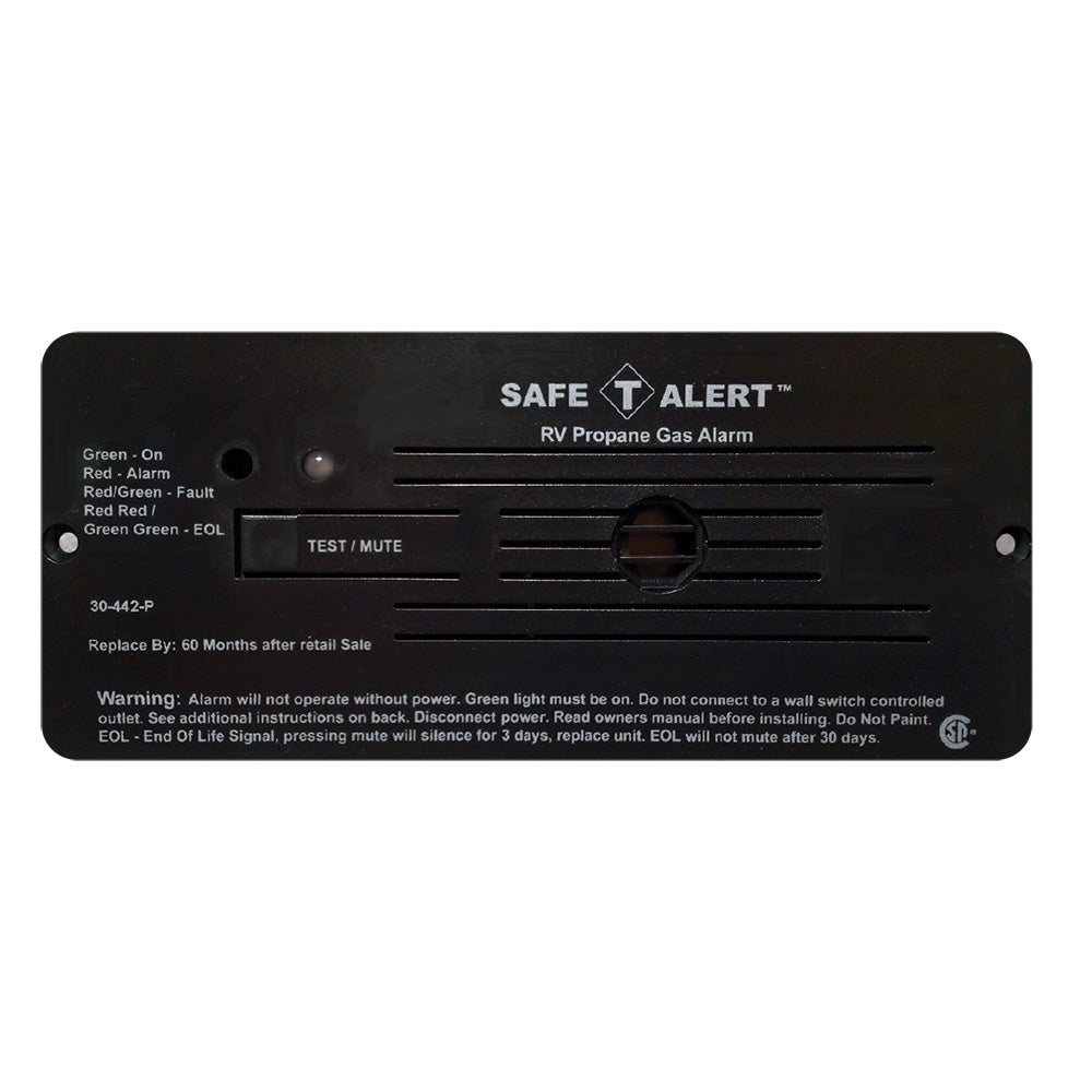Safe-T-Alert 30 Series 12V RV propane alarm in black, a fume detector for detecting propane leaks in RVs.