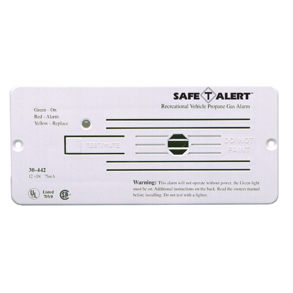 Safe-T-Alert 30 Series 12V RV propane alarm in white, Fume Detector for detecting propane leaks in recreational vehicles.