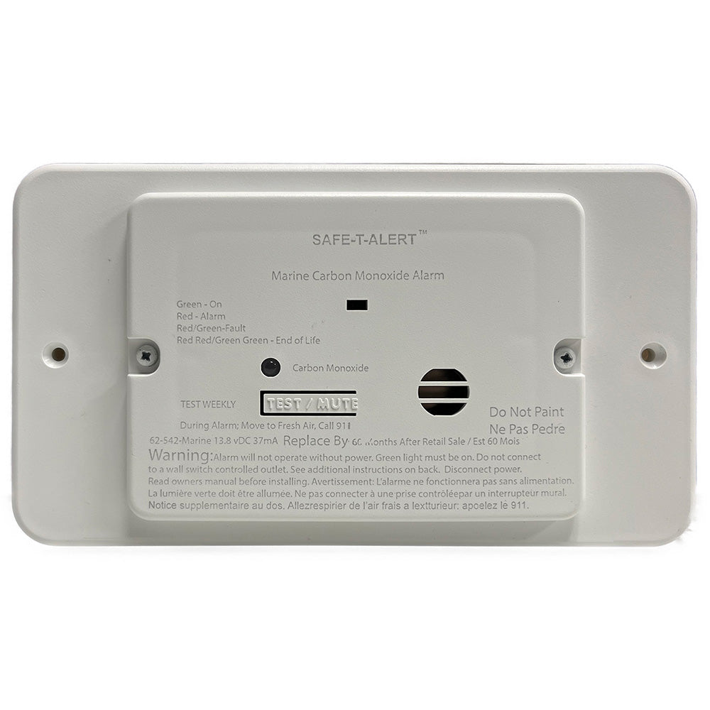 Safe-T-Alert 62 Series Marine Carbon Monoxide Fume Detector, flush mount, white, 12V with trim ring, for boat safety