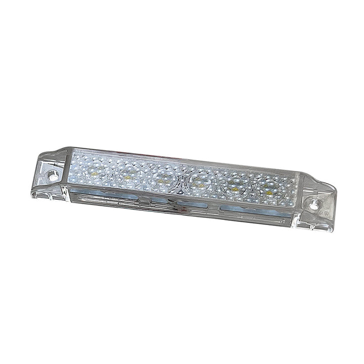 Scandvik 4-inch LED light strip in white with gasket, 12V accessory for marine or RV lighting applications.