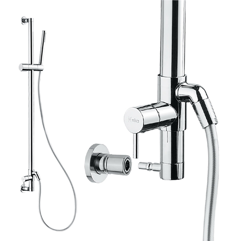 Scandvik All-In-One Shower System with 28-inch shower rail and accessories for bathroom shower setups.